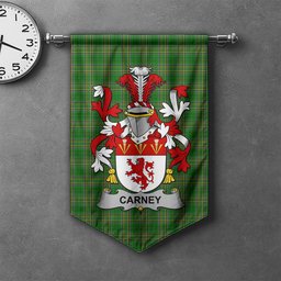 ScotsTee Shop Irish Carney Clan Coat of Arms Irish Tartan Gonfalon Flag