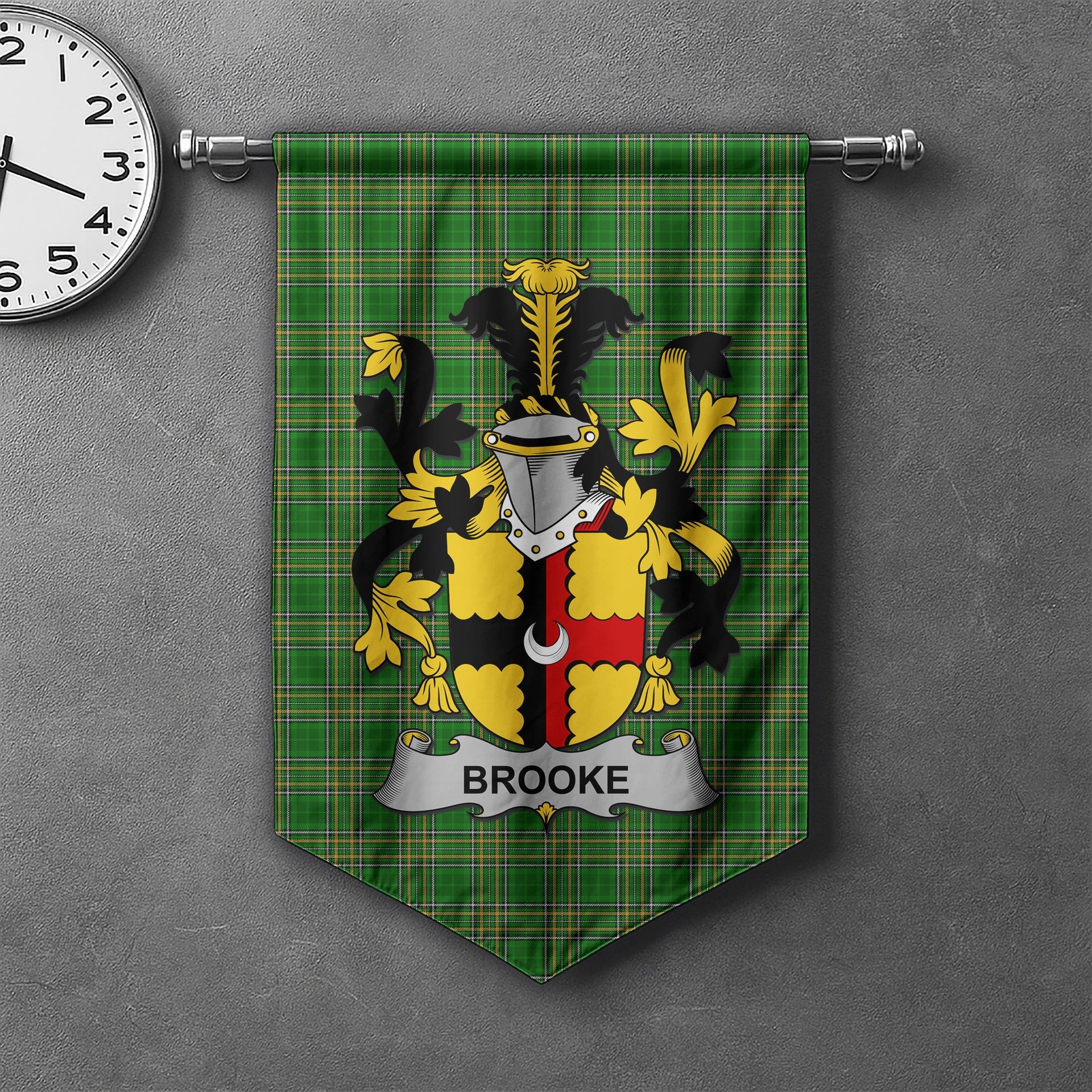 ScotsTee Shop Irish Brooke Clan Coat of Arms Irish Tartan Gonfalon Flag