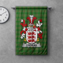 ScotsTee Shop Irish Cochlan or McCoughlan Clan Coat of Arms Irish Tartan Gonfalon Flag