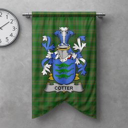 ScotsTee Shop Irish Cotter or MacCotter Clan Coat of Arms Irish Tartan Gonfalon Flag