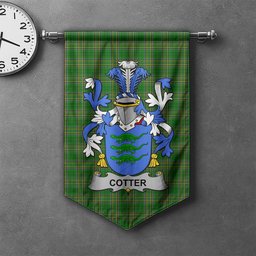 ScotsTee Shop Irish Cotter or MacCotter Clan Coat of Arms Irish Tartan Gonfalon Flag