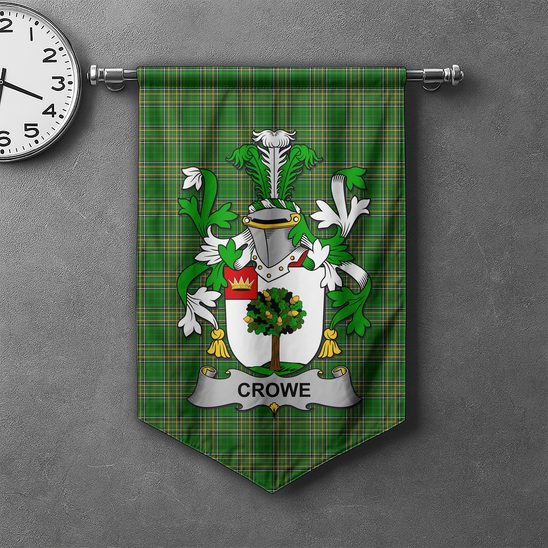 ScotsTee Shop Irish Crowe or McEnchroe Clan Coat of Arms Irish Tartan Gonfalon Flag