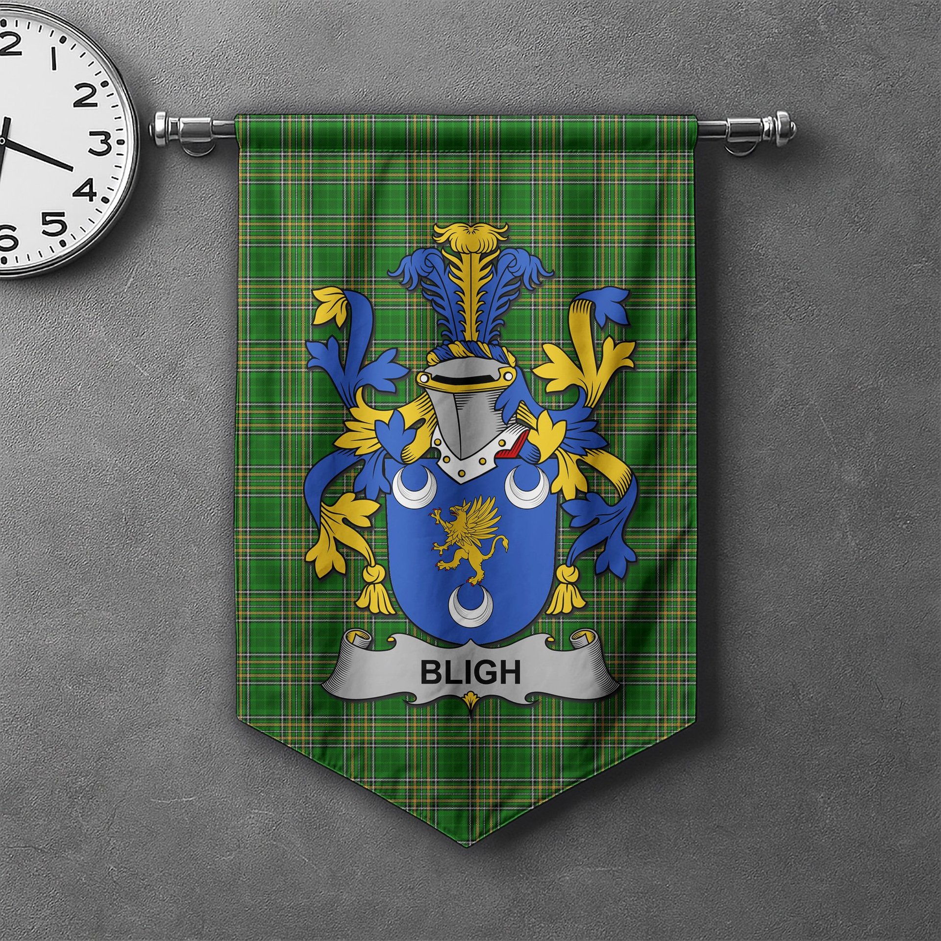 ScotsTee Shop Irish Bligh Clan Coat of Arms Irish Tartan Gonfalon Flag