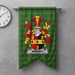 ScotsTee Shop Irish Broder or O'Broder Clan Coat of Arms Irish Tartan Gonfalon Flag