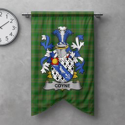 ScotsTee Shop Irish Coyne or O'Coyne Clan Coat of Arms Irish Tartan Gonfalon Flag