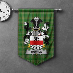 ScotsTee Shop Irish Cornyn or O'Cornyn Clan Coat of Arms Irish Tartan Gonfalon Flag