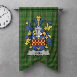 ScotsTee Shop Irish Boyd (of Danson) Clan Coat of Arms Irish Tartan Gonfalon Flag