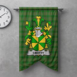 ScotsTee Shop Irish Crotty or O'Crotty Clan Coat of Arms Irish Tartan Gonfalon Flag