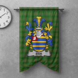 ScotsTee Shop Irish Cox Clan Coat of Arms Irish Tartan Gonfalon Flag