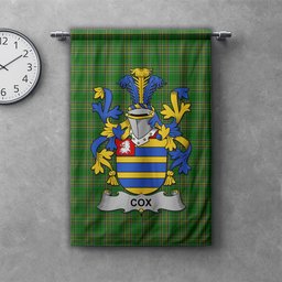 ScotsTee Shop Irish Cox Clan Coat of Arms Irish Tartan Gonfalon Flag