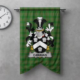 ScotsTee Shop Irish Canavan or O'Canavan Clan Coat of Arms Irish Tartan Gonfalon Flag