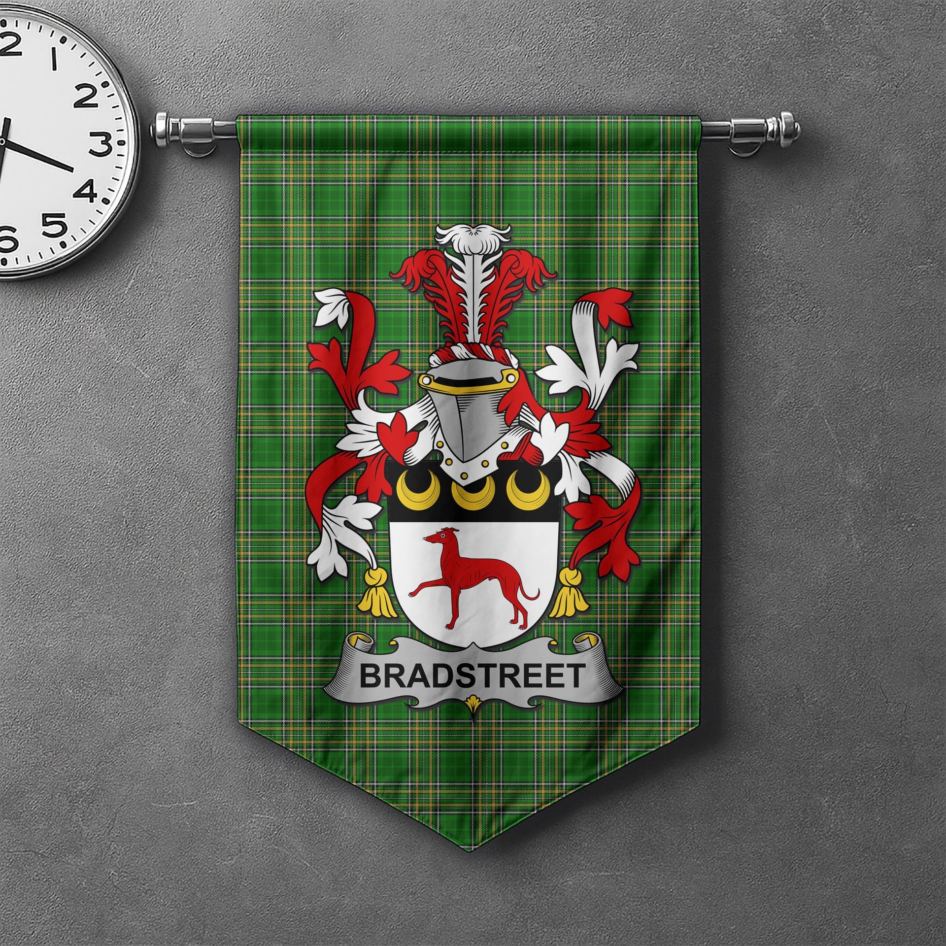 ScotsTee Shop Irish Bradstreet Clan Coat of Arms Irish Tartan Gonfalon Flag