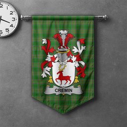 ScotsTee Shop Irish Cremin or O'Cremin Clan Coat of Arms Irish Tartan Gonfalon Flag