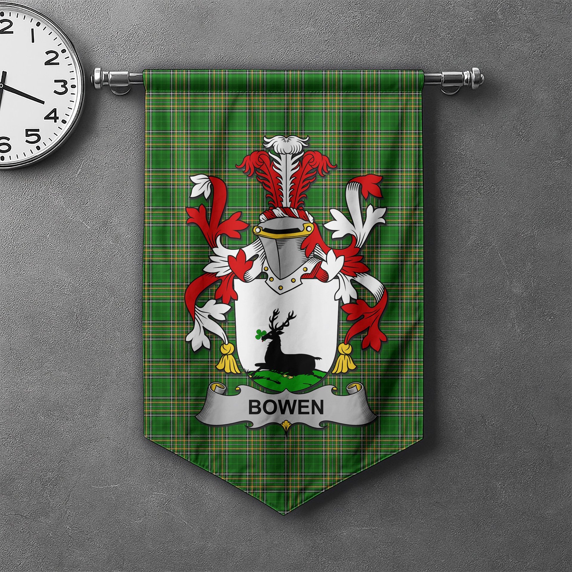ScotsTee Shop Irish Bowen Clan Coat of Arms Irish Tartan Gonfalon Flag
