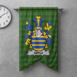 ScotsTee Shop Irish Coyle or McCoyle Clan Coat of Arms Irish Tartan Gonfalon Flag