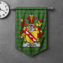ScotsTee Shop Irish Callan or O'Callan Clan Coat of Arms Irish Tartan Gonfalon Flag