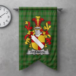 ScotsTee Shop Irish Fitz-Nicol Clan Coat of Arms Irish Tartan Gonfalon Flag