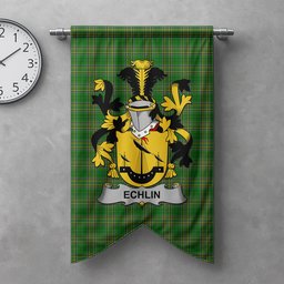 ScotsTee Shop Irish Echlin Clan Coat of Arms Irish Tartan Gonfalon Flag