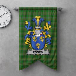 ScotsTee Shop Irish Foord Clan Coat of Arms Irish Tartan Gonfalon Flag
