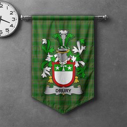 ScotsTee Shop Irish Drury or McDrury Clan Coat of Arms Irish Tartan Gonfalon Flag
