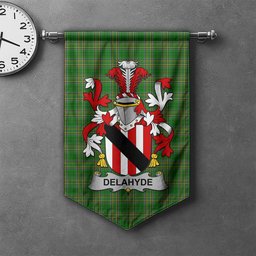 ScotsTee Shop Irish Delahyde Clan Coat of Arms Irish Tartan Gonfalon Flag