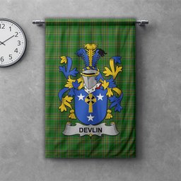 ScotsTee Shop Irish Devlin or O'Devlin Clan Coat of Arms Irish Tartan Gonfalon Flag