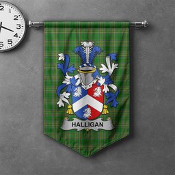 ScotsTee Shop Irish Halligan or O'Halligan Clan Coat of Arms Irish Tartan Gonfalon Flag