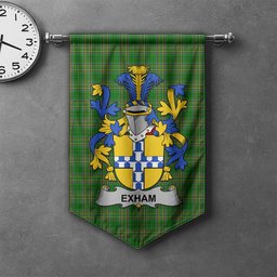 ScotsTee Shop Irish Exham Clan Coat of Arms Irish Tartan Gonfalon Flag
