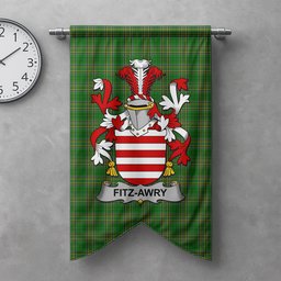 ScotsTee Shop Irish Fitz-Awry Clan Coat of Arms Irish Tartan Gonfalon Flag