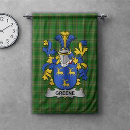 ScotsTee Shop Irish Greene Clan Coat of Arms Irish Tartan Gonfalon Flag