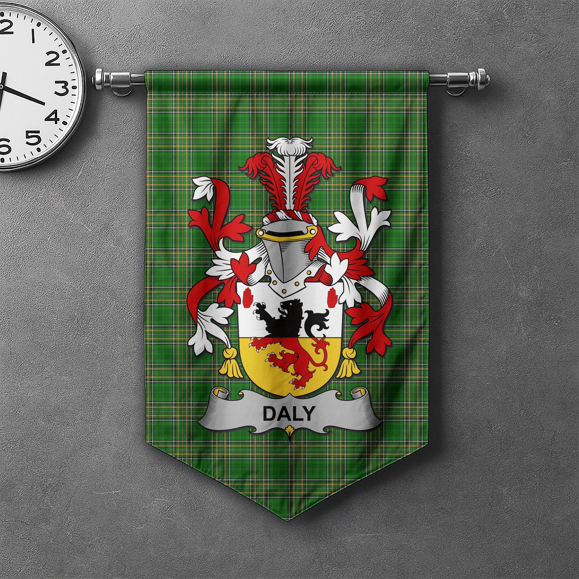 ScotsTee Shop Irish Daly or O'Daly Clan Coat of Arms Irish Tartan Gonfalon Flag