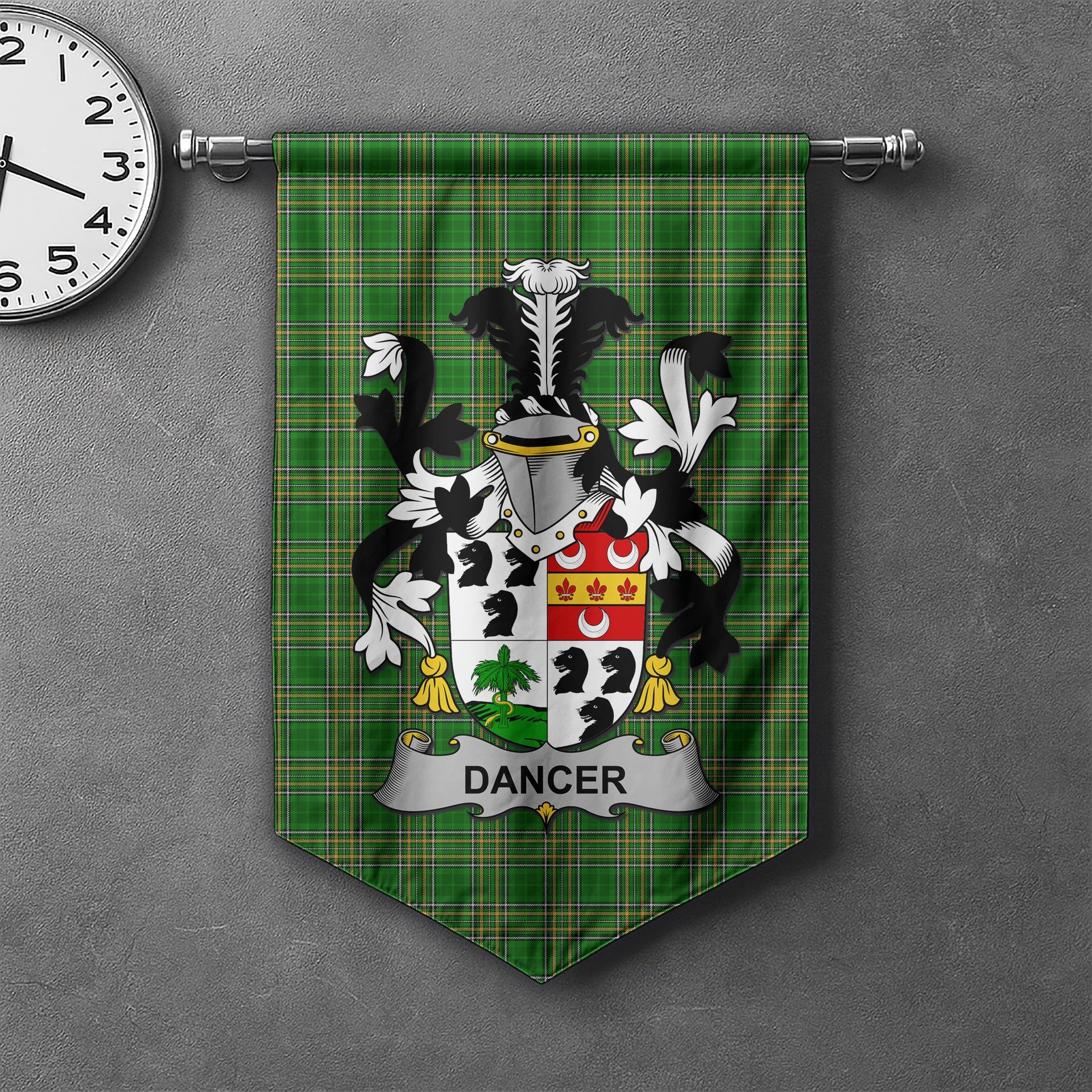 ScotsTee Shop Irish Dancer Clan Coat of Arms Irish Tartan Gonfalon Flag