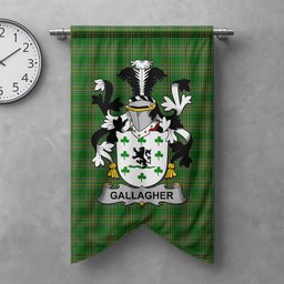 ScotsTee Shop Irish Gallagher or O'Gallagher Clan Coat of Arms Irish Tartan Gonfalon Flag