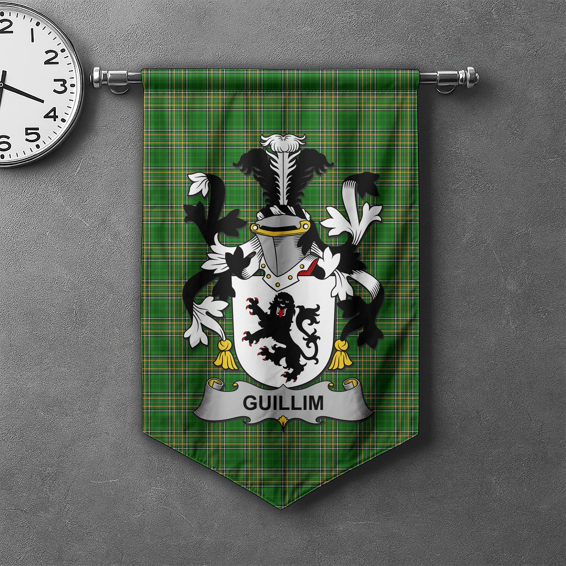 ScotsTee Shop Irish Guillim Clan Coat of Arms Irish Tartan Gonfalon Flag
