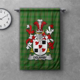 ScotsTee Shop Irish Delahay Clan Coat of Arms Irish Tartan Gonfalon Flag