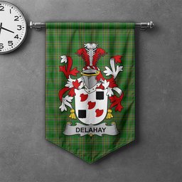 ScotsTee Shop Irish Delahay Clan Coat of Arms Irish Tartan Gonfalon Flag