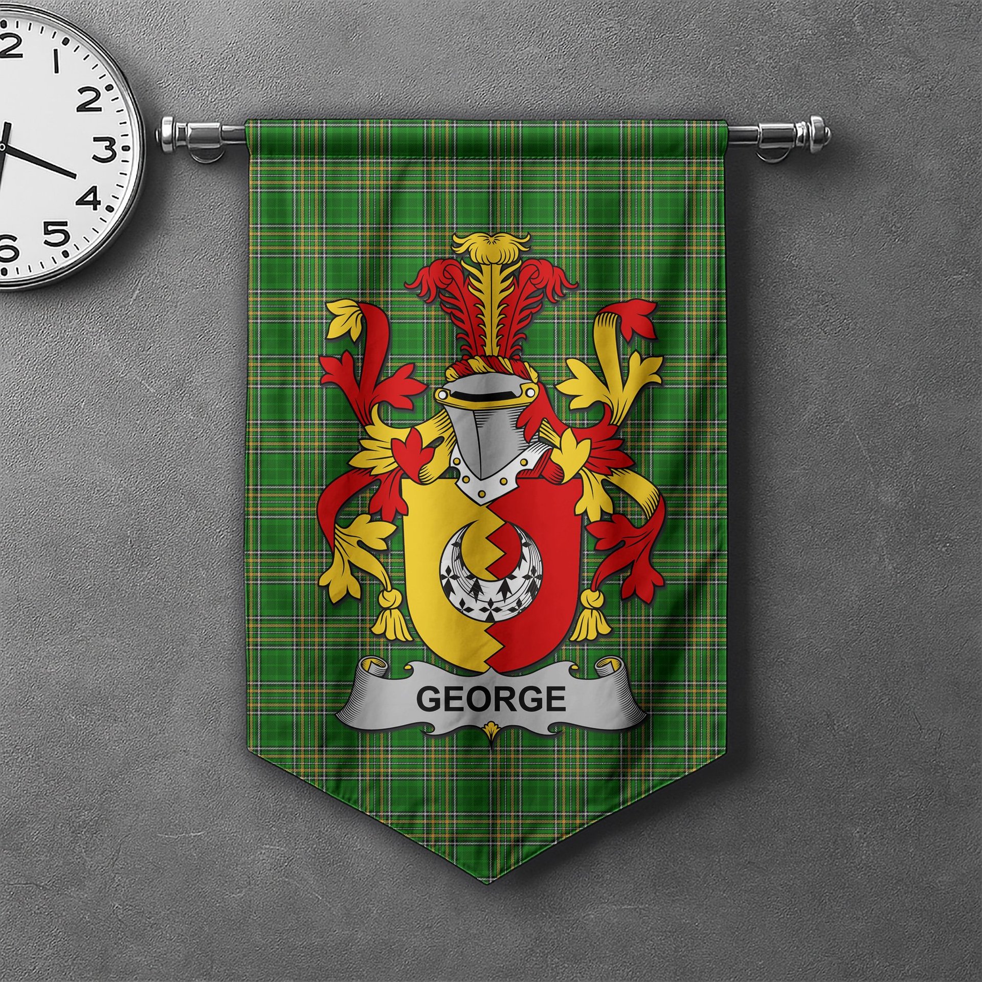 ScotsTee Shop Irish George Clan Coat of Arms Irish Tartan Gonfalon Flag