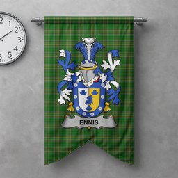 ScotsTee Shop Irish Ennis Clan Coat of Arms Irish Tartan Gonfalon Flag