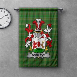 ScotsTee Shop Irish Donlevy or O'Donlevy Clan Coat of Arms Irish Tartan Gonfalon Flag