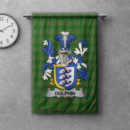 ScotsTee Shop Irish Dolphin or Dolphyn Clan Coat of Arms Irish Tartan Gonfalon Flag
