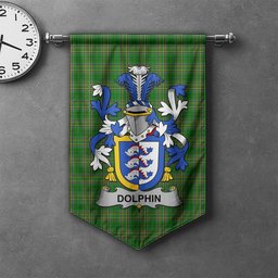ScotsTee Shop Irish Dolphin or Dolphyn Clan Coat of Arms Irish Tartan Gonfalon Flag