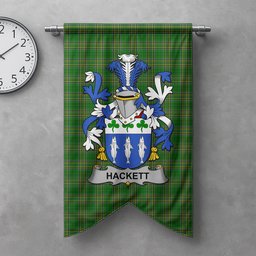 ScotsTee Shop Irish Hackett Clan Coat of Arms Irish Tartan Gonfalon Flag