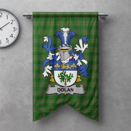 ScotsTee Shop Irish Dolan or O'Dolan Clan Coat of Arms Irish Tartan Gonfalon Flag