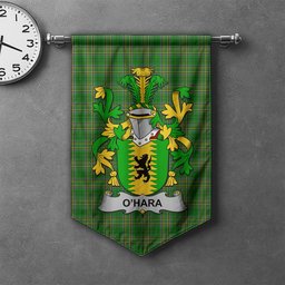 ScotsTee Shop Irish Hara or O'Hara Clan Coat of Arms Irish Tartan Gonfalon Flag