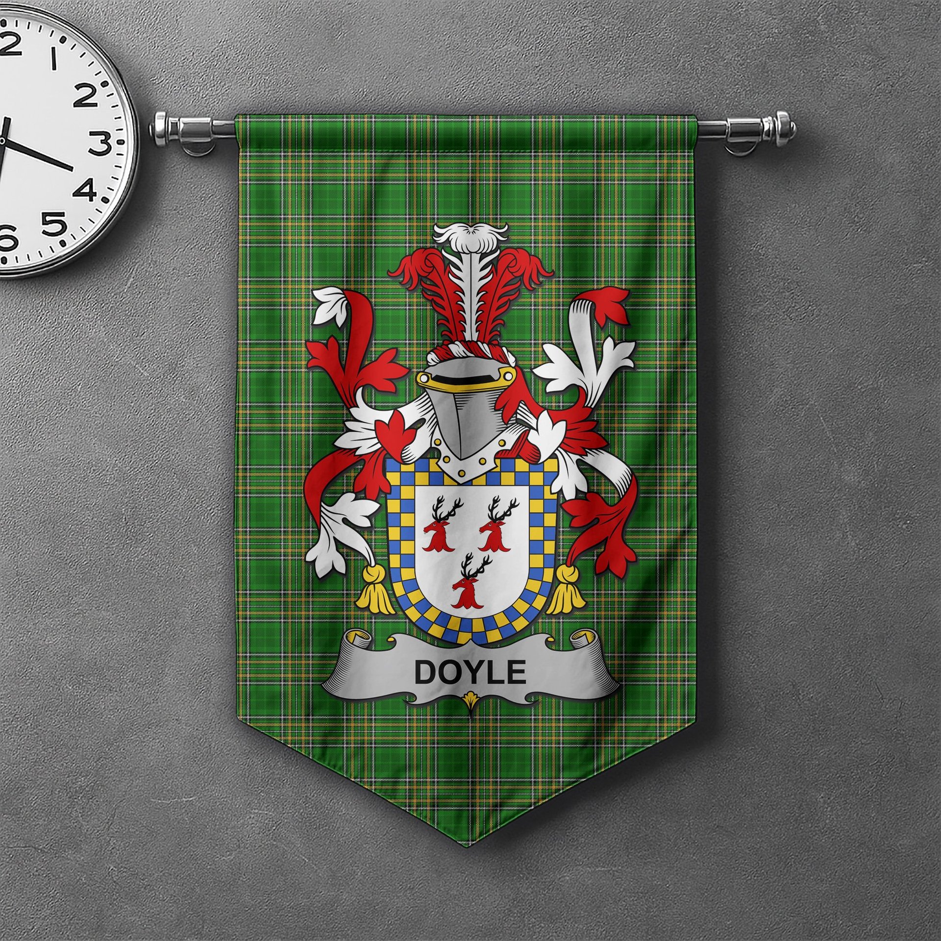 ScotsTee Shop Irish Doyle or O'Doyle Clan Coat of Arms Irish Tartan Gonfalon Flag