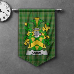 ScotsTee Shop Irish Curdy or McCurdy Clan Coat of Arms Irish Tartan Gonfalon Flag