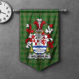 ScotsTee Shop Irish Melaghlin or O'Melaghlin Clan Coat of Arms Irish Tartan Gonfalon Flag