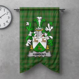 ScotsTee Shop Irish Hawkins or Haughan Clan Coat of Arms Irish Tartan Gonfalon Flag