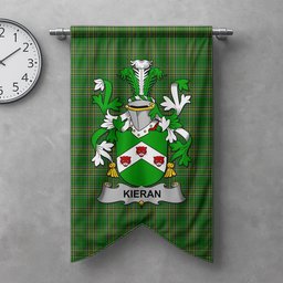 ScotsTee Shop Irish Kieran or O'Kieran Clan Coat of Arms Irish Tartan Gonfalon Flag