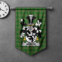 ScotsTee Shop Irish Mervyn Clan Coat of Arms Irish Tartan Gonfalon Flag